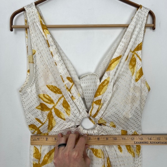 Revolve Sundress Yuma White Gold Foil Leaf Print Maxi Dress Cutout Detail Size S - Picture 8 of 10